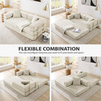 Convertible Folding Sofa Bed, Modern Futon Sleeper Sofa Fold Out Couch Bed with Gold Fixed Frame, Modular Floor Sofas Comfy Corduroy Boneless Couches for Living Room (78" Beige)