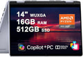 Dell Inspiron 14 7445 2-in-1 Laptop 14" WUXGA Comfortview Touchscreen AMD 6-core Ryzen 5 8640HS (>i7-1355U) 16GB RAM 512GB SSD Backlit for Creator Business Professional Work Win11 w/Copilot AI