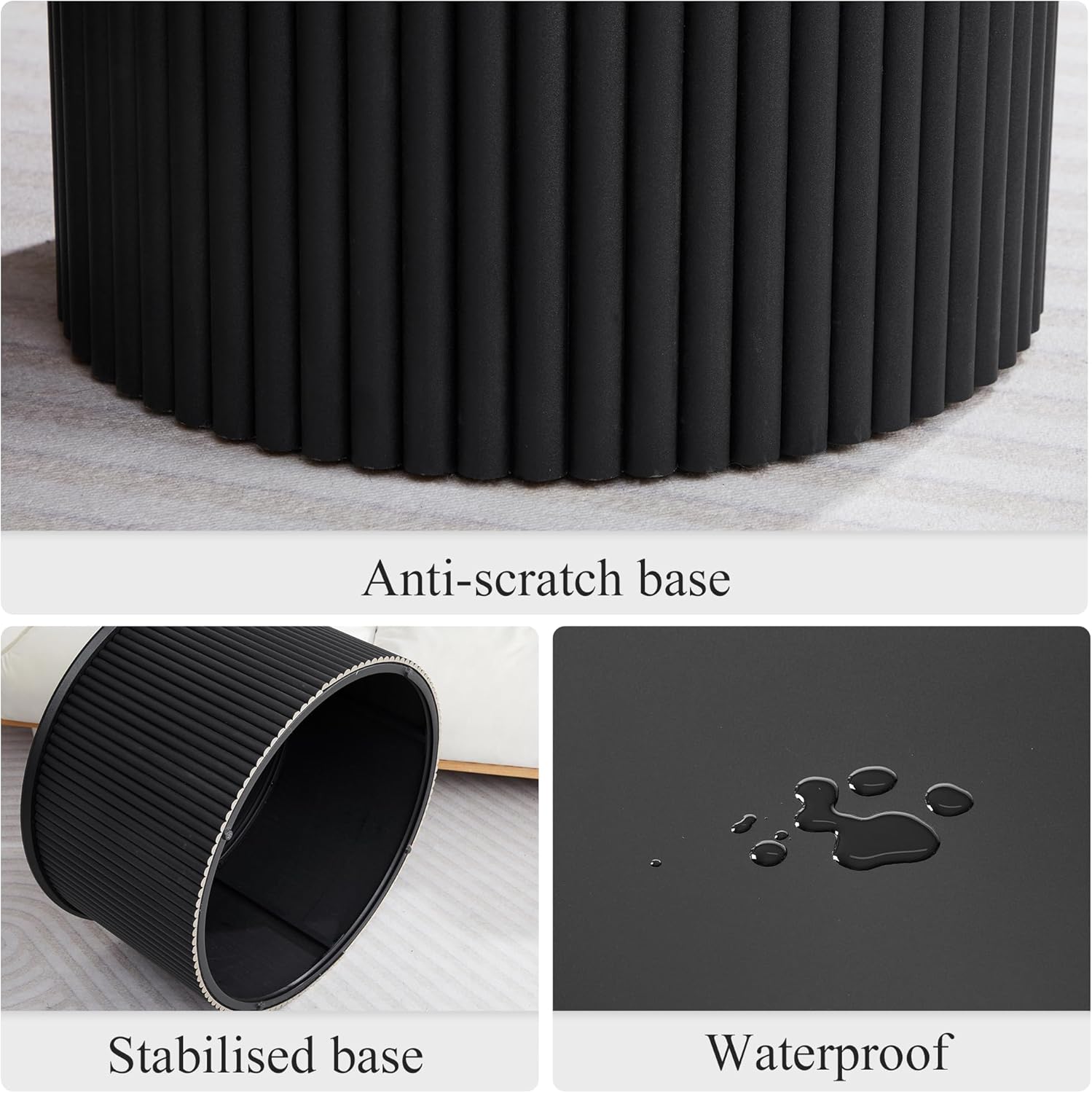 Fluted Round Nesting Coffee Table Set of 2, Mid Century Modern Wood Coffee Tables and End Table Set, Circle Side Table Minimalist Center Tables for Living Room, Office(Black)