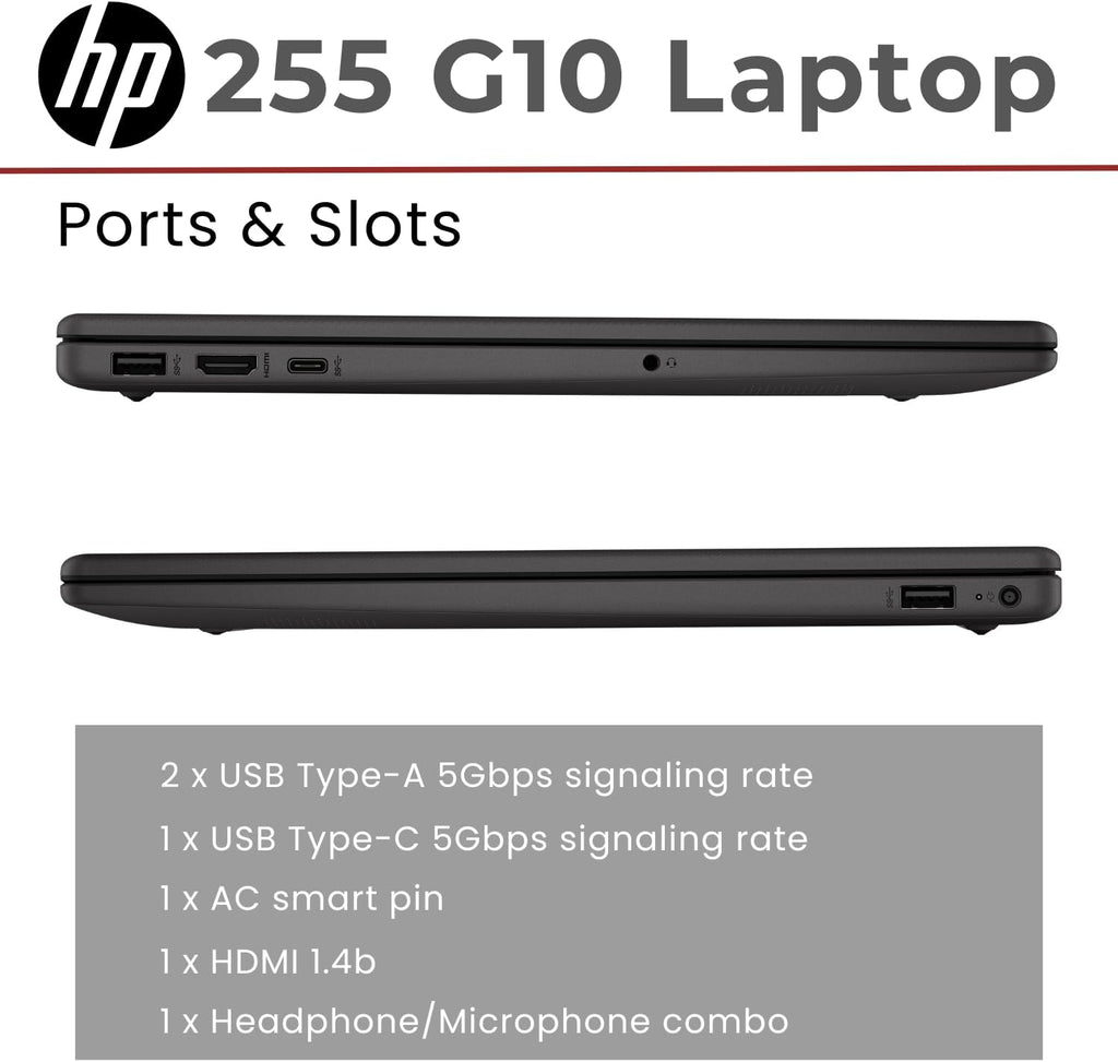 HP 255 G10 15.6" FHD Business Laptop  AMD Ryzen 7 7730U  16GB RAM  512GB PCIe SSD  Numeric Keypad  Webcam  Wi-Fi 6  HDMI  Windows 11 Pro  Black
