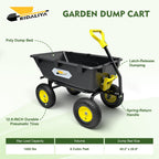 Garden Dump Cart  Heavy-Duty Utility Wagon with 1200 lbs Capacity  6 Cu Ft Bed  12.6" Pneumatic Tires  180° Pivot Steering for Yard  Lawn  and Beach Use