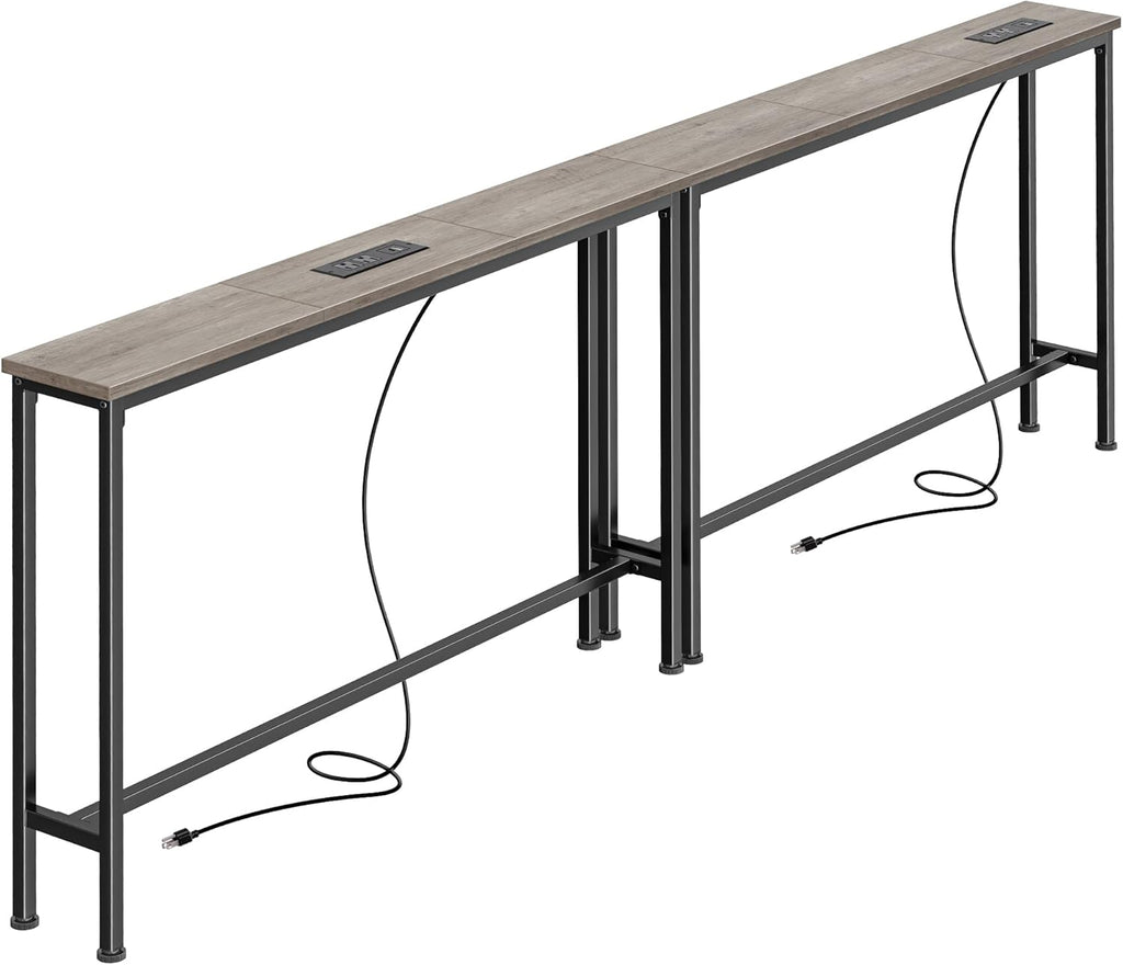 SUPERJARE 78.8 Inch Narrow Console Table with Outlet, Sofa Tables, Behind Couch Table, Long Entryway Tables with Charging Station, for Living Room, Oak