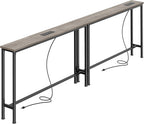 SUPERJARE 78.8 Inch Narrow Console Table with Outlet, Sofa Tables, Behind Couch Table, Long Entryway Tables with Charging Station, for Living Room, Oak
