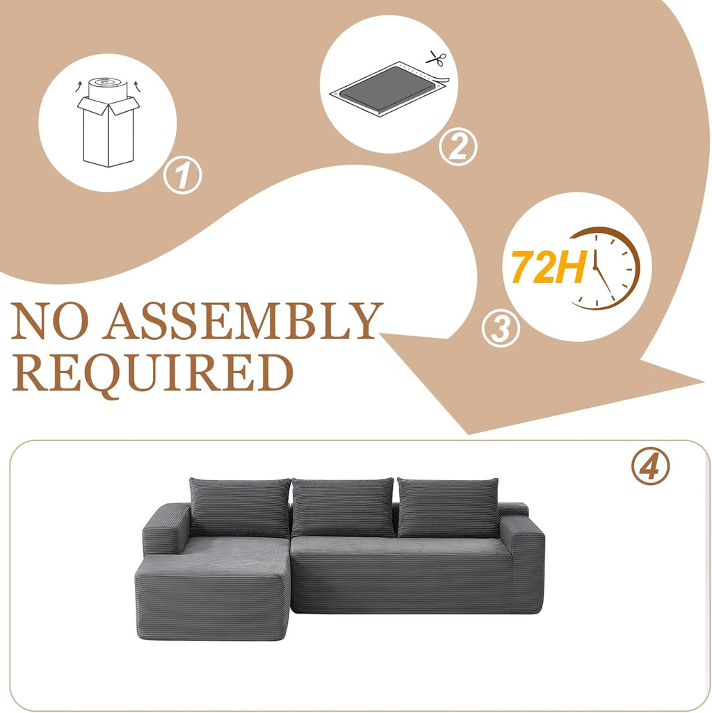97" Cloud Sectional Couch, Modern Boneless Couch with L-Shape Chaise, Deep Seat Modular Sectional Sofa Corduroy Corner Foam Couches for Living Room,No Assembly Required(Dark Gray, Left Chaise