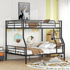 Full XL Over Queen Metal Bunk Bed,Heavy-Duty Metal Bunk Bed Fame with Ladder&Full-Length Guardrails,Convertible into 2 Individual Twin Beds for Kids,Teens,and Adults,Under-Bed Storage Space,Black