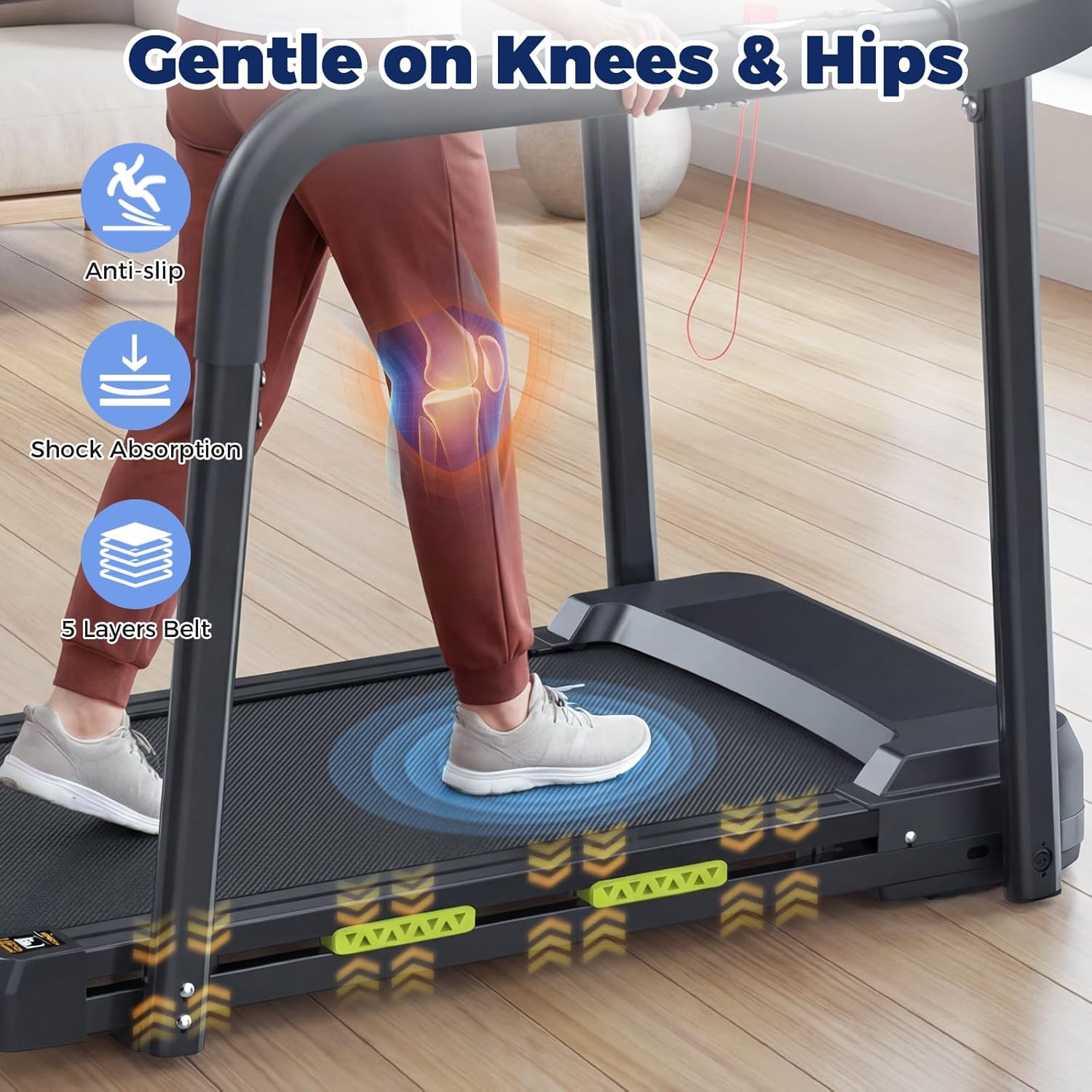 Treadmill for Senior at Home, Walking Jogging Running Pad Treadmill for Elderly, with Long Handrails, Heart Rate Monitor, Wide Running Belt, 2.5 HP, 300 LBS Capacity, PAD Stand & Cup Holder