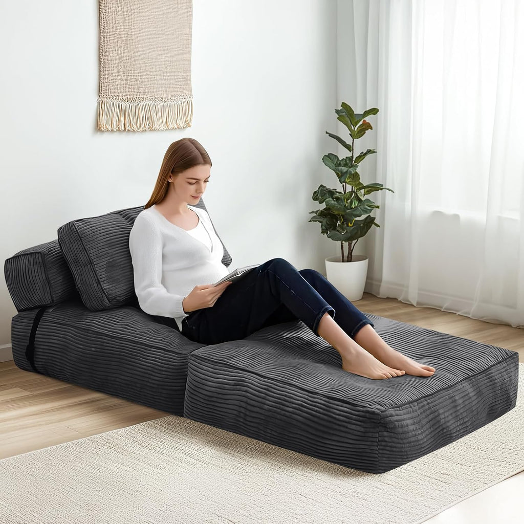 tantohom Folding Sofa Bed, Convertible Sleeper Chair with Pillow Foldable Mattress with Back Support,Space-Saving Sofa for Living Room,Bedroom (Dark Gray)