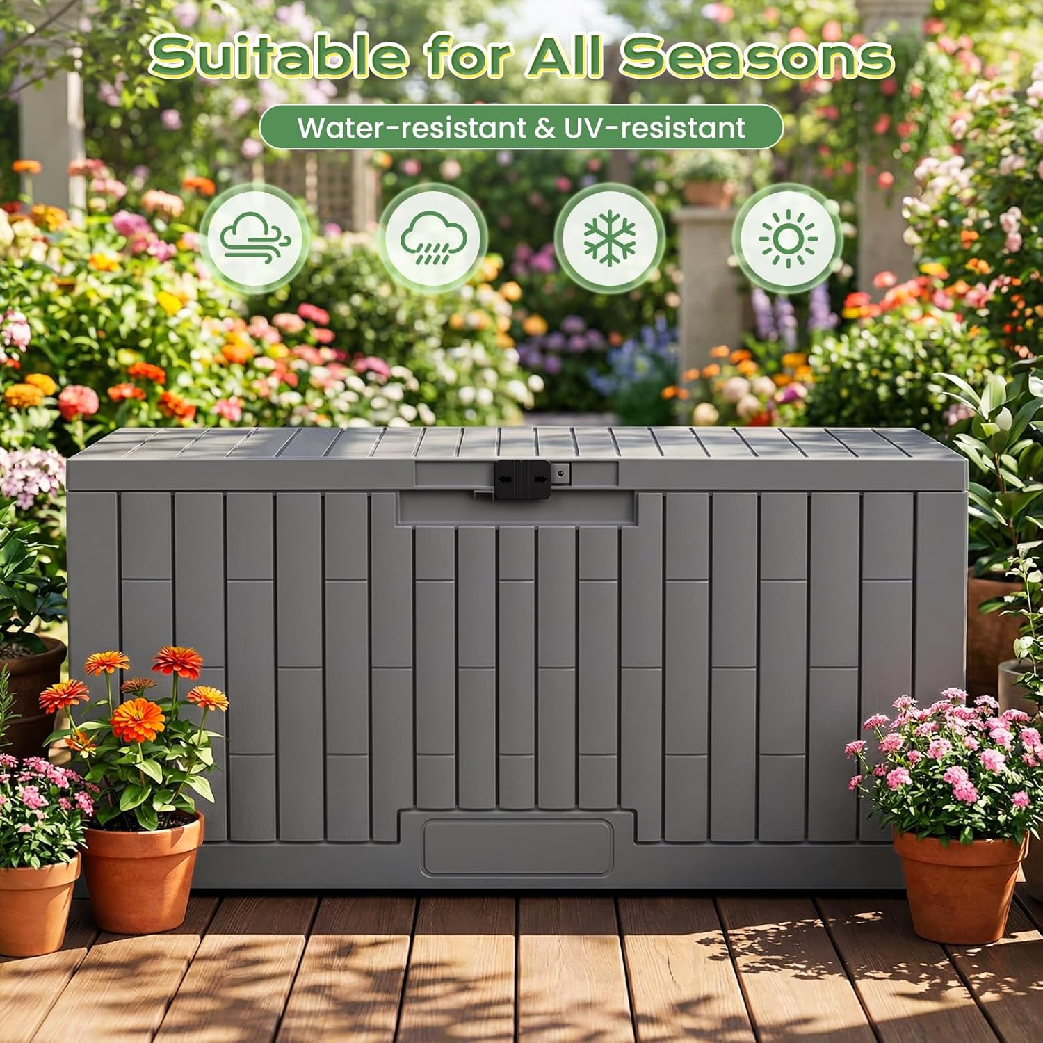 Jocoevol Deck Box 100 Gal, UV Resistant & Waterproof Outdoor Storage Box with Lock, Easy Assemble Storage Bins Container for Pool Patio Garden