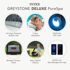 INTEX PureSpa Greystone Deluxe Inflatable Hot Tub  with with Built-in FastFill Inflation System  Spa Control App  and 4 Person Capacity  83" x 28"
