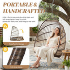 BULEXYARD Foldable Egg Swing Chair Without Stand, 350 Lbs Durable Rattan Wicker Hanging Patio Chair with Padded Cushion, Cozy Basket Hammock Seat for Indoor Outdoor Bedroom Balcony Tree, Brown Tan