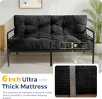 MAXYOYO 6" Futon Mattress Full Size, Tufted Futons Sofa Couch Bed with Twisted Rope Design Edging, Thick Corded Fabric Floor Mattress for Adults, Shredded Foam Filling (Frame Not Included), Black