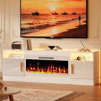 Fireplace TV Stand with 36'' Electric Fireplace, 70'' TV Media Entertainment Center with Fireplace Up to 80 inch,Modern LED TV Console with High Gloss Cabinet for Living Room