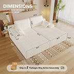 Oversized Double Chaise Lounge Chair Indoor, Sleeper Sofa Couch Bed White Comfy Detachable Flannel Fabric Recliner Bed Upholstered with Throw Pillows for Living Room, Bedroom, Movie Gaming Room