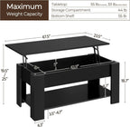 Yaheetech Lift Top Coffee Table with Hidden Compartment and Storage Shelf, Rising Tabletop Dining Table for Living Room Reception Room, 47.5in L, Black