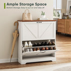 Smart FENDEE Shoe Cabinet, Shoe Storage Cabinet for Entryway with 2 Flip Drawers, Narrow Farmhouse Shoe Organizer Cabinet, Slim Shoe Rack Cabinet, White