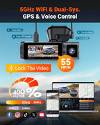 Vantrue N5S 4 Channel 360 Degree 2.7K Dash Cam  4CH STARVIS 2 Night Vision  2.7K+1080P*2+1440P Front Rear Inside Dashcam  24/7 Buffered Parking Mode  WiFi  Voice Control  Dual GPS  Support 1TB Max