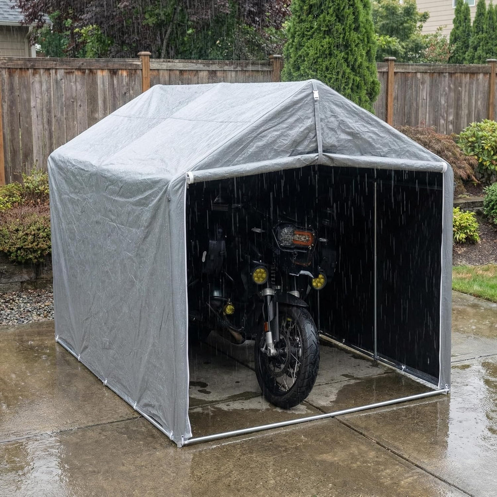 Outdoor Storage Portable Shed, 3/4 inch Thick Support Rods & Bolted Frame (Not Socket), Rolled Up Doors and Ventilation Window, Tent Garage 6 × 8 × 6 FT