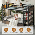 Bunk Bed Twin Over Twin with Stairs, LED Lights, 2 Storage Drawers, USB Charging, Industrial Bunk Beds Heavy Duty Metal Bed Frame with Safety Guardrail, Space Saving, Sturdy Frame for Teen/Adult