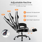 Sweetcrispy Computer Gaming Chair - Ergonomic Desk Chair with Footrest and Lumbar Support, High Back Height Adjustable Task Chair with Linkage Armrests and Headrest, 360° Swivel Wheels, Black