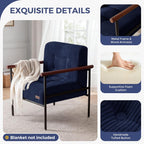 MAXYOYO Living Room Accent Chair, Modern Chair with Sturdy Metal Frame & Wood Armrests, Upholstered Reading Chair with Upholstered Cushion for Bedroom Balcony Porch, Navy