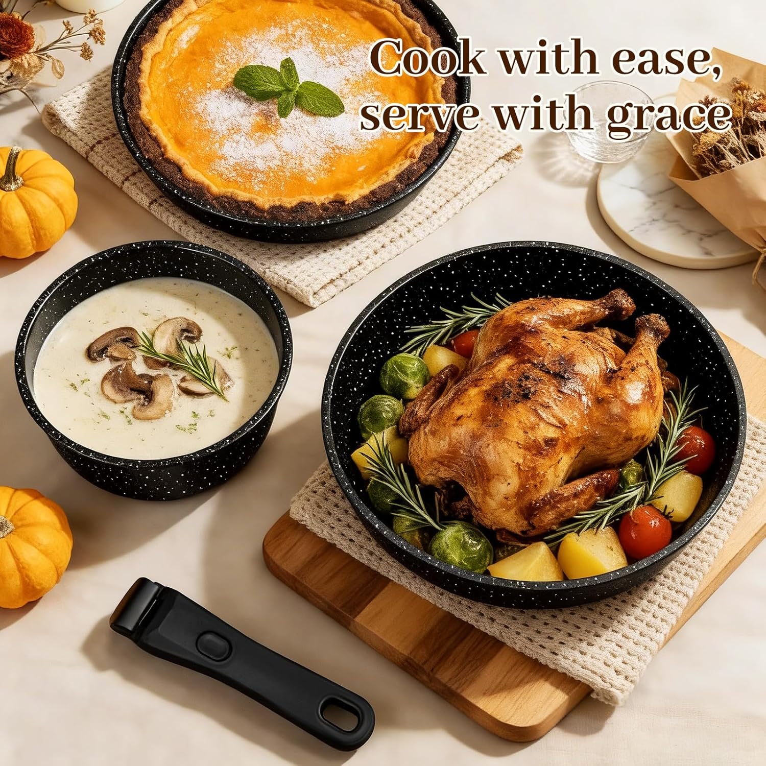 Pots and Pans Set - Non Stick 25 Pieces Cookware Set Pots and Pans with Detachable Handles, Includes Pans, Pots, Utensils, Trivets for Hot Dishes, Lids, Space-Saving Cookware