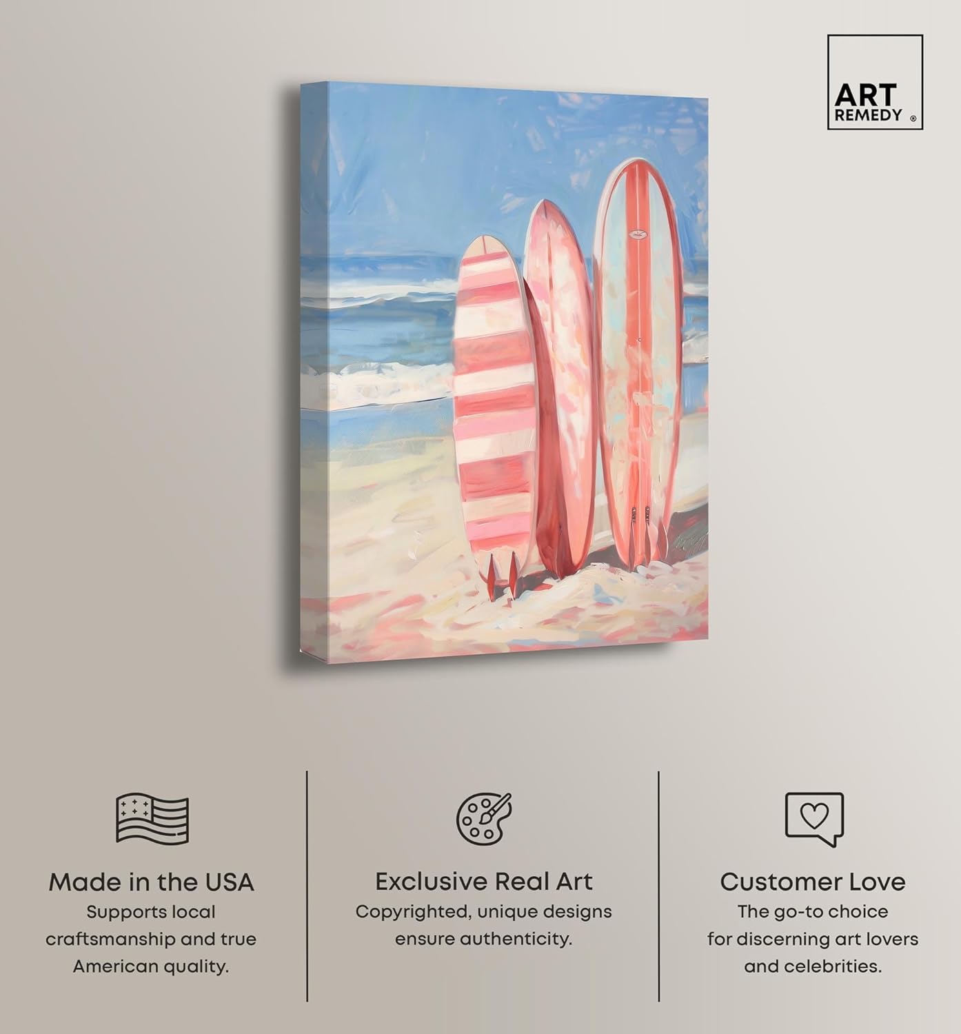 Art Remedy Modern Coastal Print Canvas, 20" x 30", Gallery Wrapped, Pink Surfboards