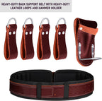 FUERI Electrician's Heavy Duty 26 Pocket Leather-Nylon Tool Belt & Suspender Combo, Comfort Back Support Padded Belt, 2 Large Storage Capacity Pouches, Best for Framers, Carpenter, Roofing