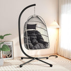 Hanging Egg Chair with Stand, Foldable Oversized Swing Chair, All-Weather Core-Spun Rope, Premium Fabric, Thick Breathable Water-Resistant Cushion, 350LBS Indoor Outdoor (Dark Grey)
