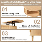 INNOD Round Coffee Table Lift Top with Storage, Fluted Drum Coffee Table for Living Room, Mid Century Modern Oak Wood Round Coffee Table with Sliding Tambour Door, Center Table (Boho Light Oak)
