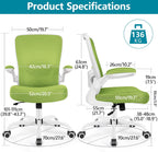 FelixKing Office Chair, Ergonomic Desk Chair Breathable Mesh Chairs Adjustable High Back Lumbar Support Flip-up Armrests, Executive Rolling Swivel Comfy Computer Chairs Home Office Green