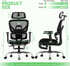 Synorla Ergonomic Office Chair with Footrest, Mesh Desk Chair with 135° Recline, Adjustable Lumbar Support, 3D Armrests and Headrest, Swivel Computer Chair for Home Office