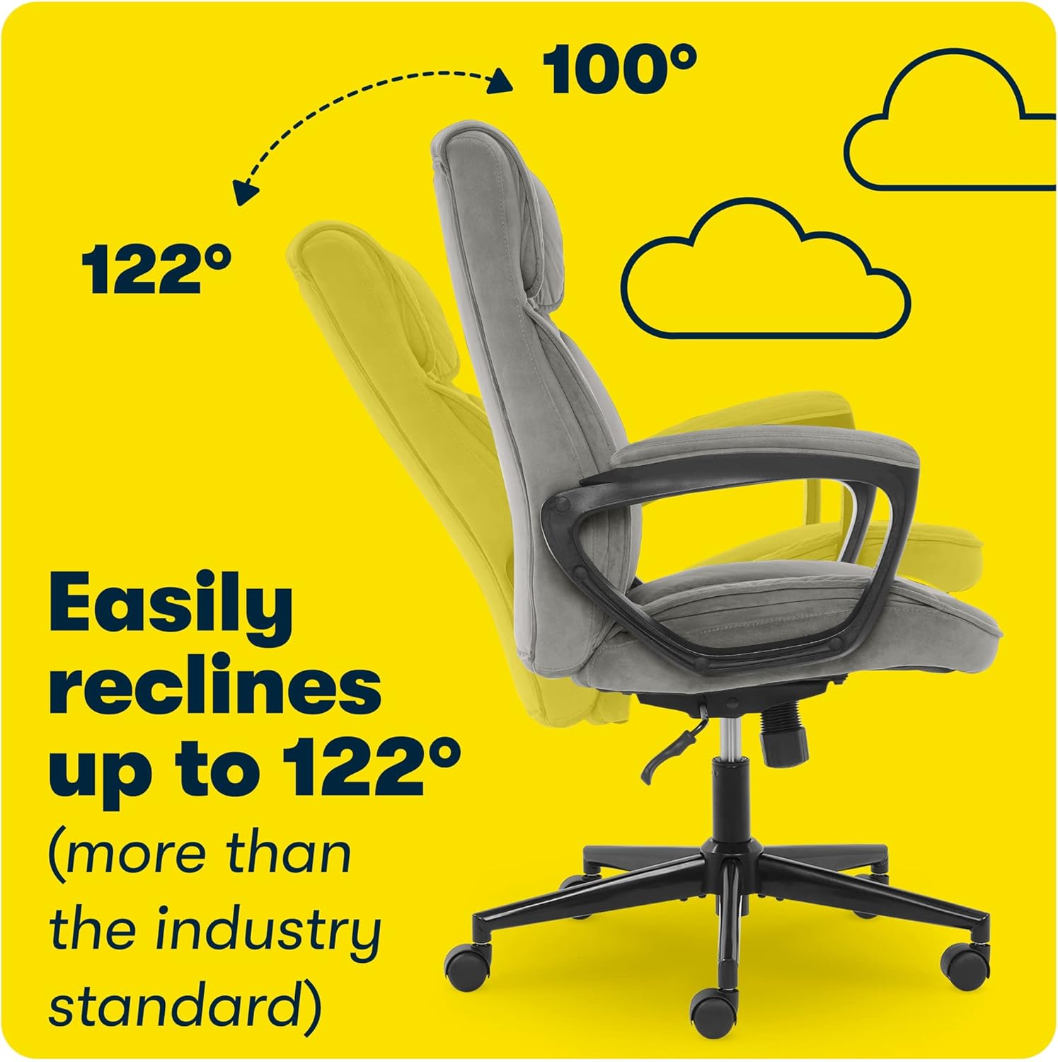 Serta Hannah Executive Home Office Desk Chair, Ergonomic Mid-Back with Lumbar Support, Firm Seat Cushion, Layered Body Pillows, Padded Armrests, Swivel Base, Easy Assembly, Microfiber, Black/Grey