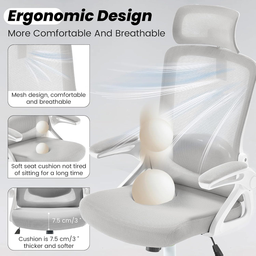 Fizzin Ergonomic Office Chair, 400 LBS Desk Chair with Adjustable Lumbar Support, High Back Breathable Mesh Computer Chair Rolling Work Swivel Task Chairs, Comfy Home Office Desk Chair (Gray)