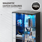 Lvifur 71” Tall Display Cabinet with Glass Doors, Modern Curio Cabinet Display Cases for Collectibles, Locking Cabinet with Shelves, Living Room Bookcase with Lights & Human Body Sensor (Black)