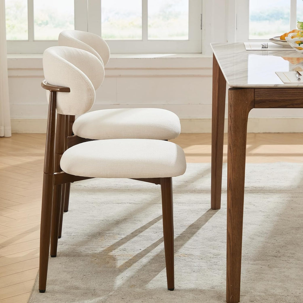 UVV Dining Chairs Set of 4, Metal Kitchen Chairs with Modern Fabric Upholstered for Dining Room, Beige