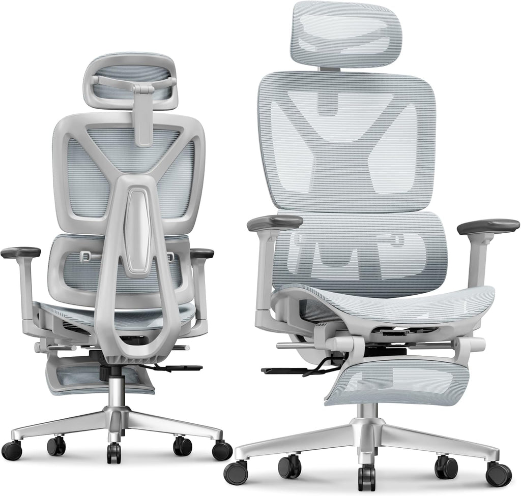 FLEXISPOT ErgoX Premium Ergonomic Office Chair with Footrest- Adjustable 3D Armrests, Dynamic Lumbar Support, Recline & Tilt Function, Mesh Seat, for Home & Office Use,Blue