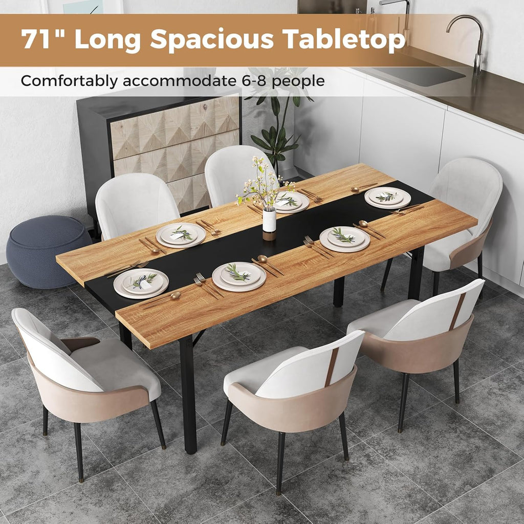 Giantex 71" Dining Table for 6-8 People, Large Kitchen Table with Heavy-Duty Metal Frame, Storage Rack, Industrial Rectangular Dinette Table for Dinner Dining Room Living Room Conference