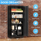 Greenvelly 73" Metal Storage Cabinet with Wheels, Black Garage Storage Cabinet with 4 Adjustable Shelves and Locking Doors, Garage Rolling Storage Cabinet for Warehouse, Garage, Home Office, School