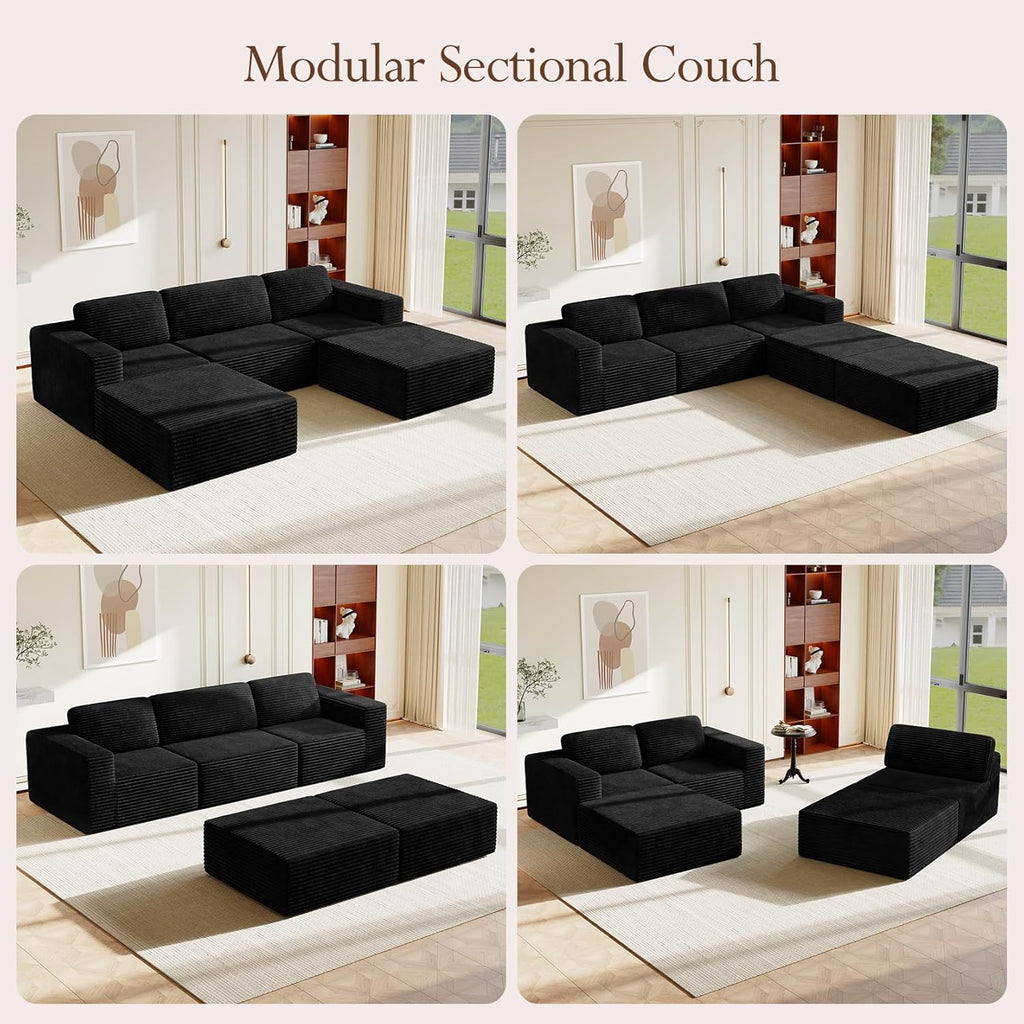 Vesgantti 119" Oversized U-Shaped Modular Sectional Sofa with 2 Movable Ottomans, Modern Cloud Couch with Deep Seat & Spring Support, Boneless Couches for Living Room, No Assembly Required, Black