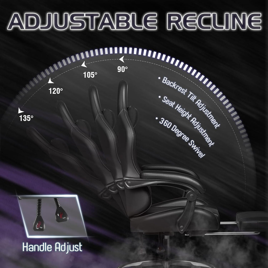 Homall Gaming Chair, Video Game Chair with Footrest and Massage Lumbar Support, Ergonomic Computer Chair Height Adjustable with Swivel Seat and Headrest (Dark Black)