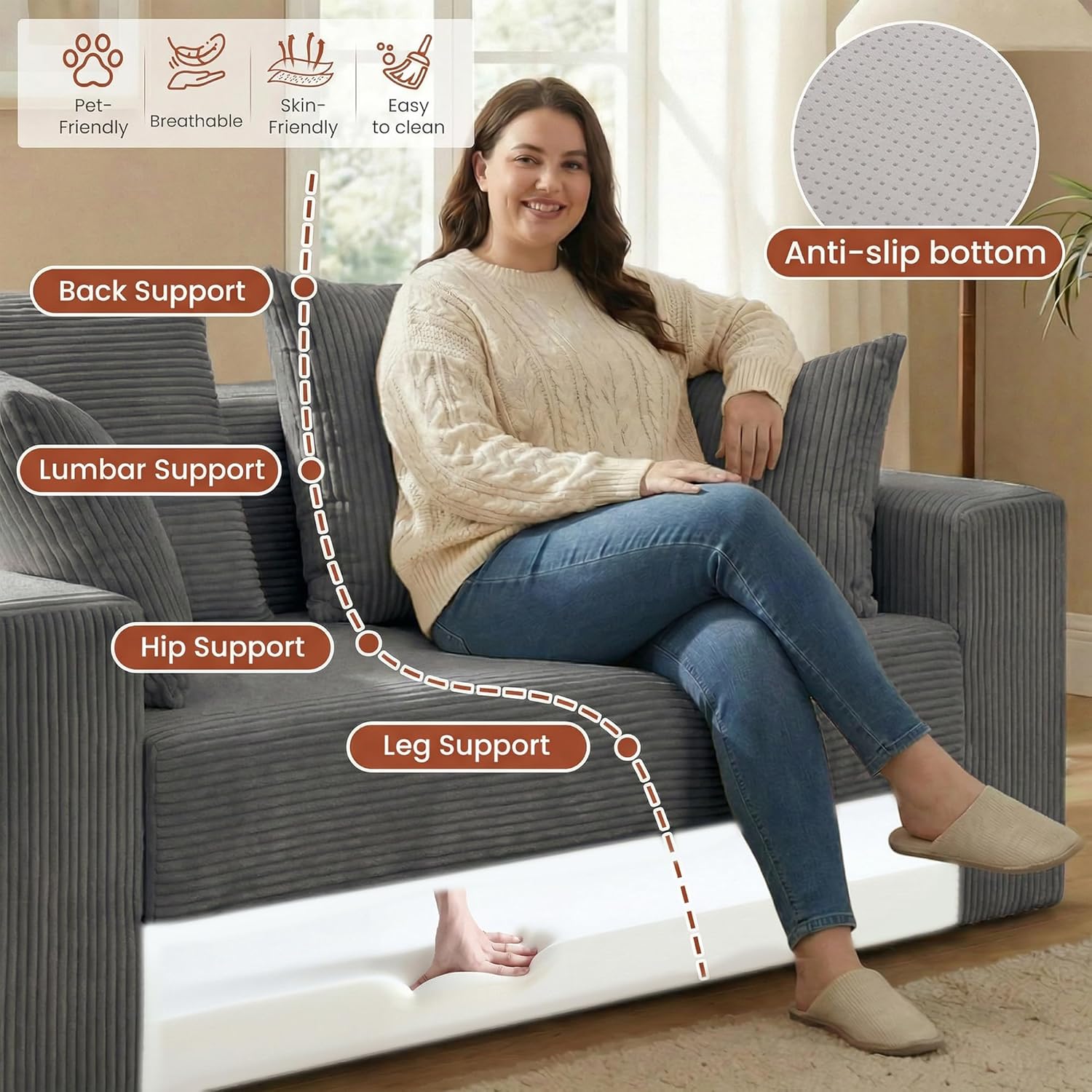 5 in 1 Convertible Sofa Bed,Small Boneless Couch Pull Out Loveseat Sleeper Sofa,Corduroy Futon Couch Folding Mattress with 4 Pillows for Living Room Bedroom Lounge (No Assembly)