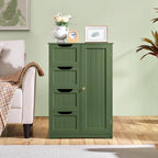Yaheetech Wooden Bathroom Floor Cabinet, Side Storage Organizer Cabinet with 4 Drawers and 1 Cupboard, Freestanding Entryway Storage Unit Console Table, Bathroom Furniture Home Decor, Green