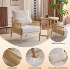Karl home Cozy Chenille Accent Chair with Lumbar Pillow & Rattan Arms Modern Lounge Chair for Living Room, Bedroom, Reading Nook, Beige