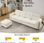 Westice 106" Modular Sectional Sofa with Movable Ottoman, Deep-Seat L-Shaped Couch, 4-Seater Modern Sofa for Living Room, Bedroom, or Apartment (Beige)