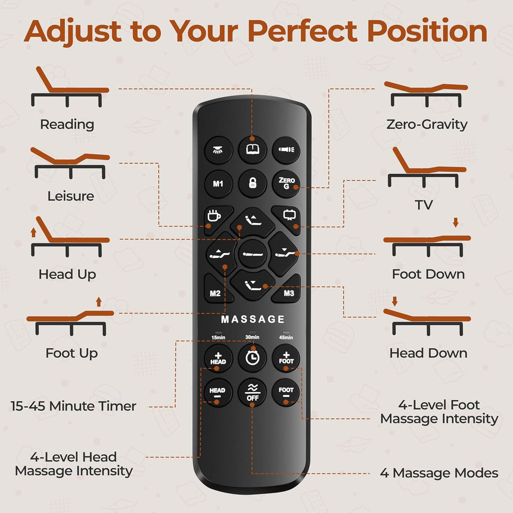 Yaheetech Twin XL Adjustable Bed Frame,w/Wireless Remote,Massage Function,Nightlight,4 Height-Adjustable Legs,Head & Foot Incline,USB Ports,Easy Assembly(3-Step)