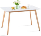47.2" Rectangular White Dining Table for 4-6 People, Modern Kitchen Table with Wood Legs, Mid Century Design for Dining Room & Living Room