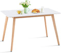 47.2" Rectangular White Dining Table for 4-6 People, Modern Kitchen Table with Wood Legs, Mid Century Design for Dining Room & Living Room
