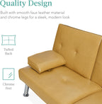 Best Choice Products Faux Leather Upholstered Modern Convertible Futon, Adjustable Folding Sofa Bed, Guest Bed w/Removable Armrests - Camel Yellow