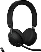 Jabra Evolve2 65 MS Wireless Headphones with Link380a  Stereo  Black – Wireless Bluetooth Headset for Calls and Music  37 Hours of Battery Life  Passive Noise Cancelling Headphones
