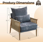 Karl home Cozy Chenille Accent Chair with Lumbar Pillow & Rattan Arms Modern Lounge Chair for Living Room, Bedroom, Reading Nook, Dark Gray